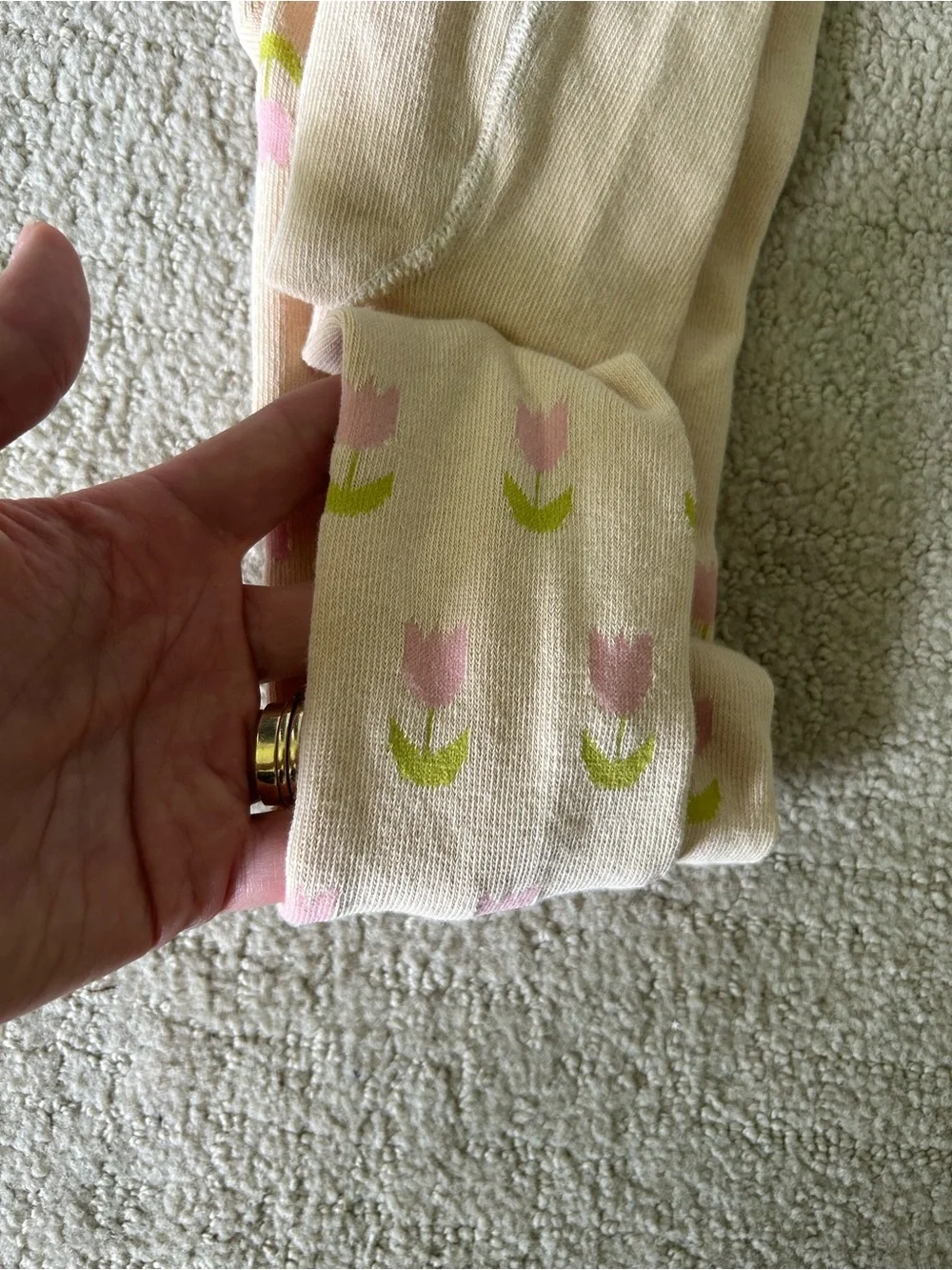 Little Stocking Co cream tulip floral girls tights 3/4 NWOT